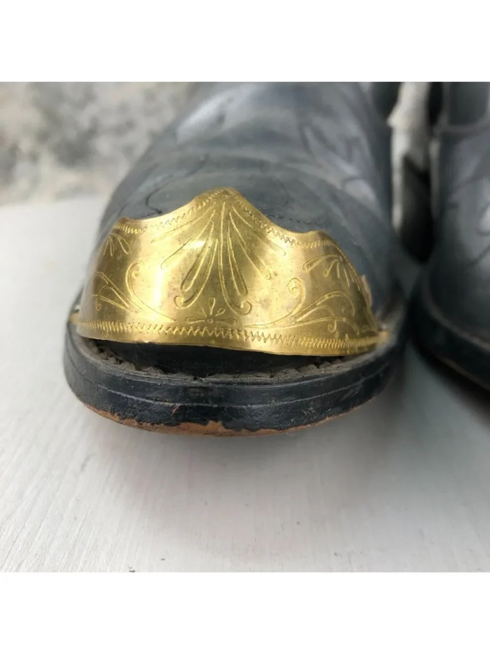 Acme VTG Mens Size 11D Dark Grey Gold Metal Toe Caps Side Zip Cowboy Ankle Boots